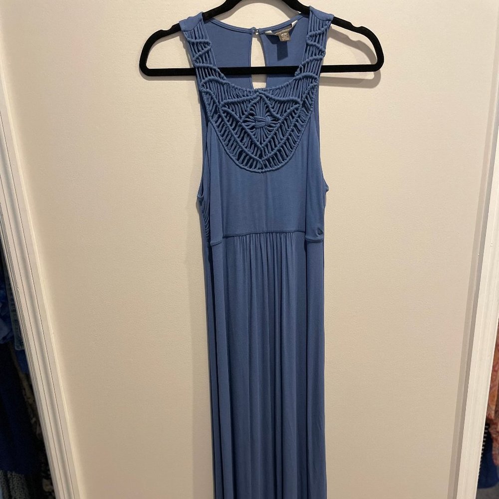 Tommy Bahama Maxi Dress Denim Blue Jersey material with Crochet Front- Size Med